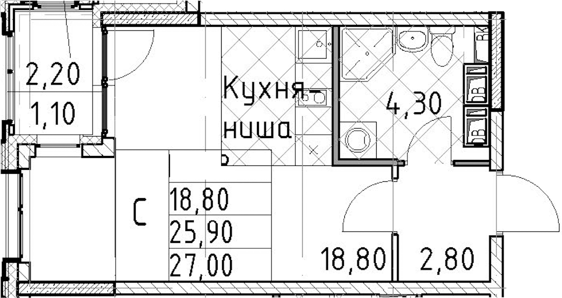 Квартира студия 27 м², 5/13 эт., ЖК «Тайм Сквер»